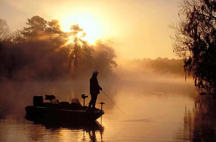 Bass fishing in the morning at sunrise